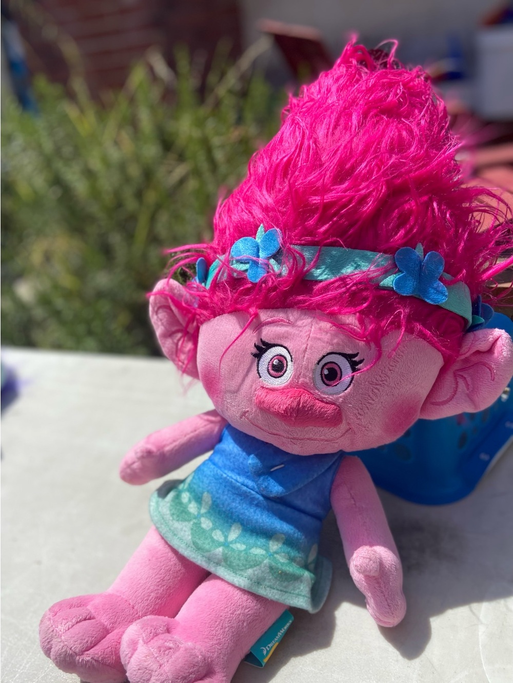 DreamWorks Poppy Plush - Bright Pink Hair, Light Pink Body, Blue Dress